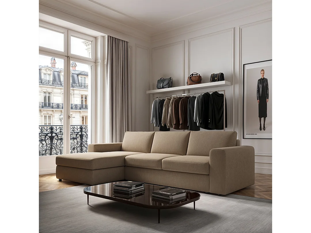 Rodier Grand Canapé d'angle gauche Baga camel