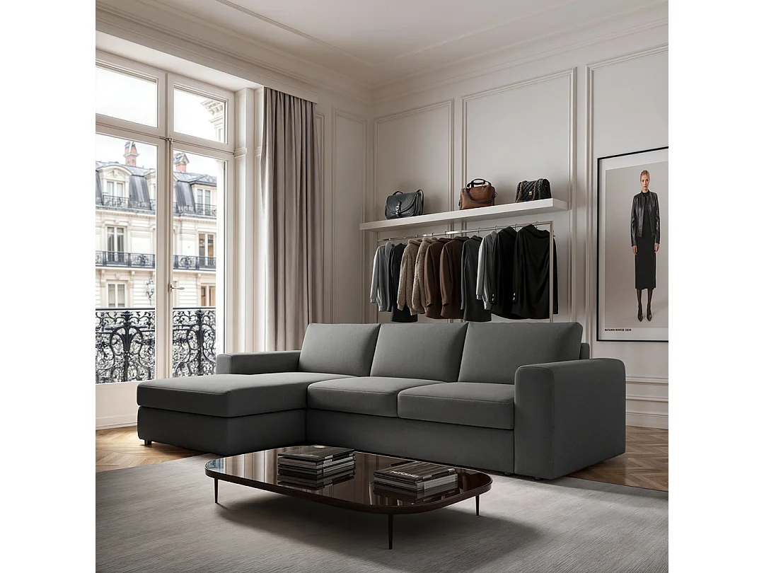 Rodier Grand Canapé d'angle gauche Baga gris