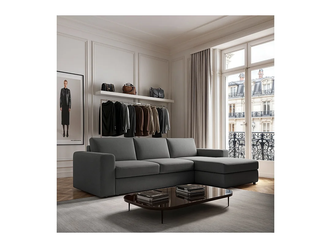 Rodier Grand canapé d'angle droit Baga gris