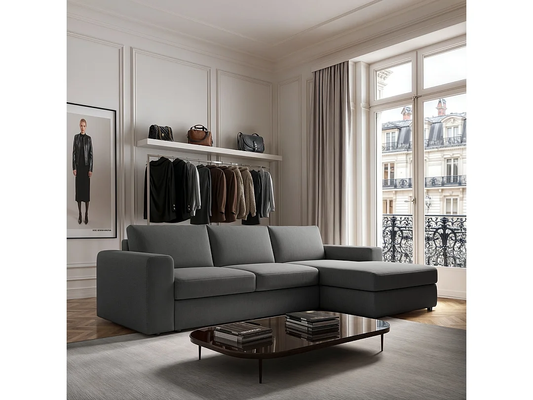 Rodier Grand canapé d'angle droit Baga gris