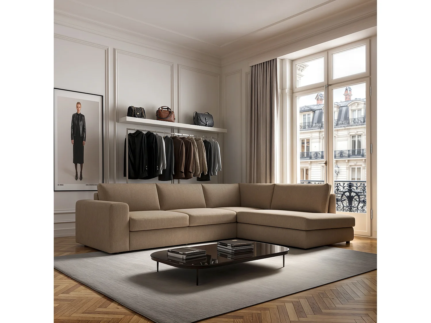 Rodier Canapé d'angle droit Baga camel