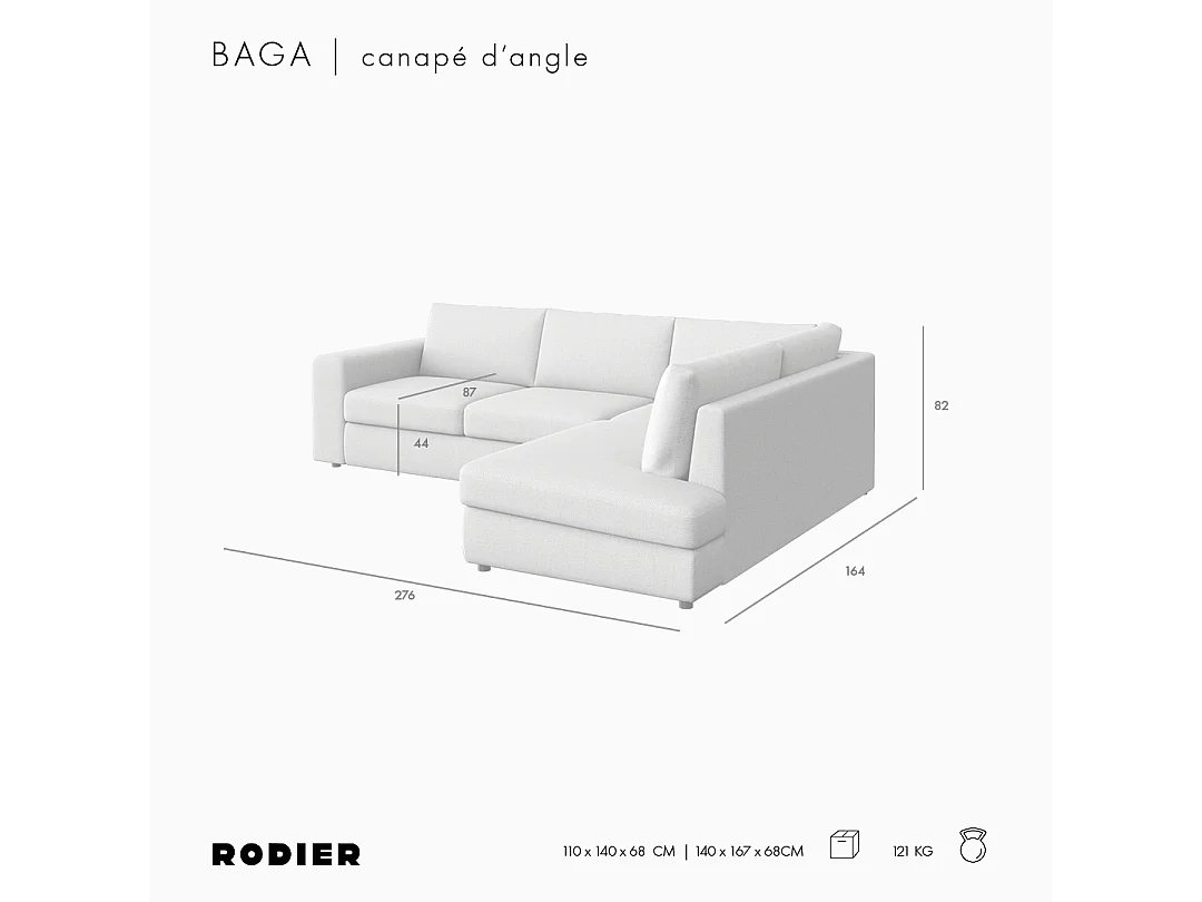 Rodier Canapé d'angle droit Baga camel