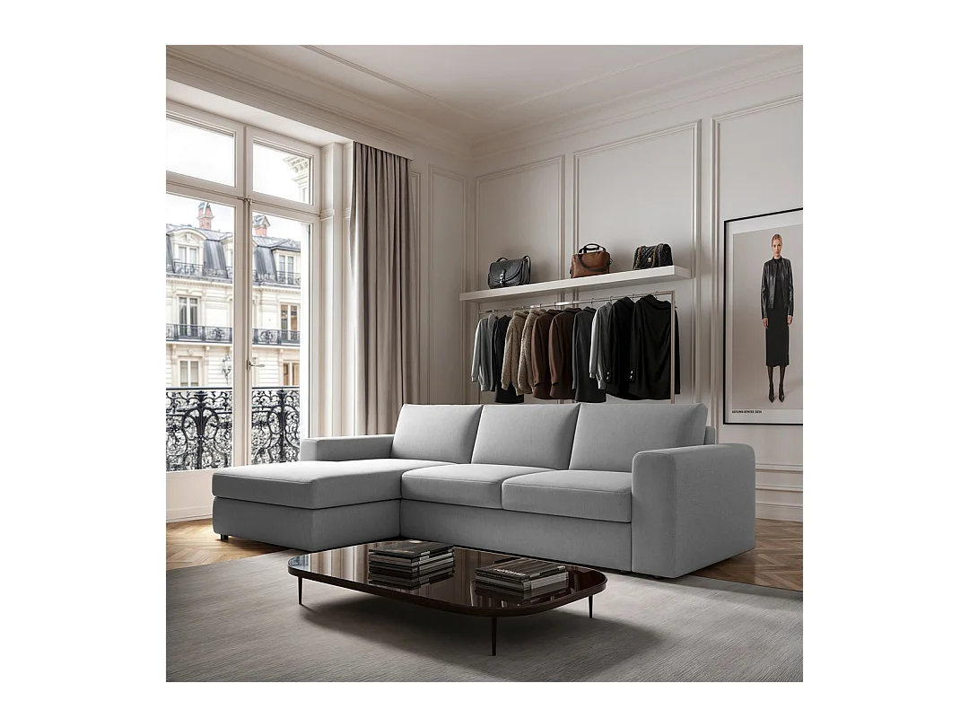 Rodier Grand Canapé d'angle gauche Baga gris clair