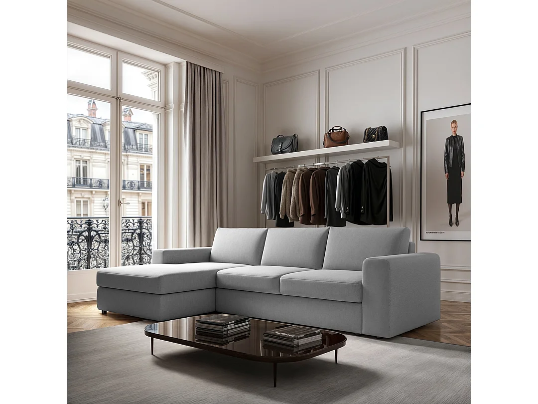 Rodier Grand Canapé d'angle gauche Baga gris clair