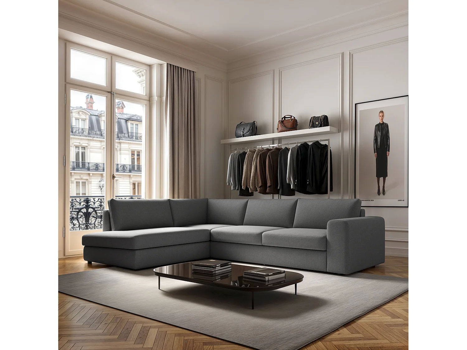 Rodier Canapé d'angle gauche Baga gris