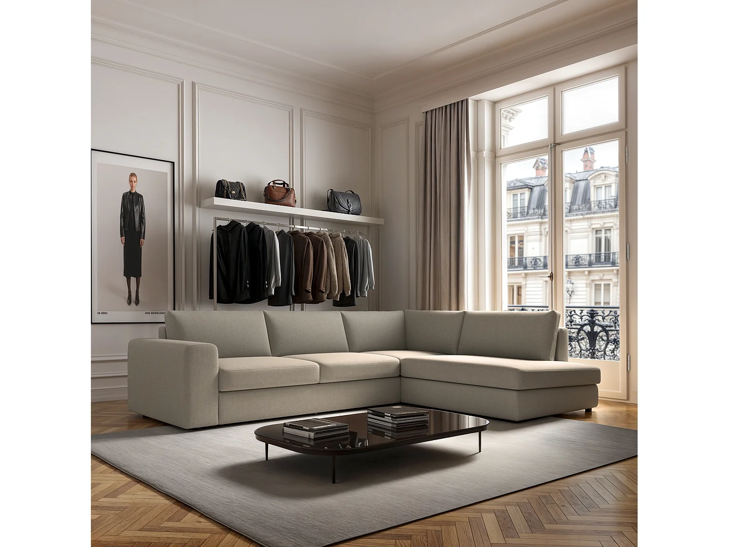 Rodier Canapé d'angle droit Baga beige