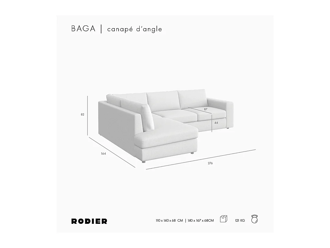 Rodier Canapé d'angle gauche Baga beige