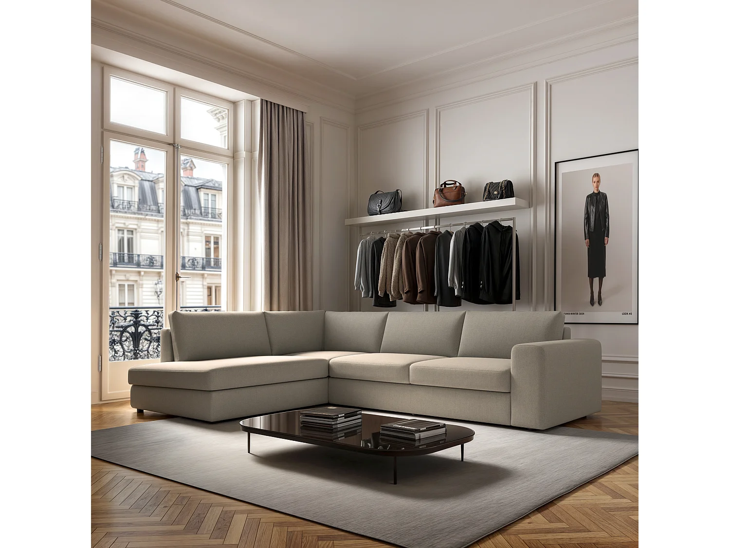 Rodier Canapé d'angle gauche Baga beige