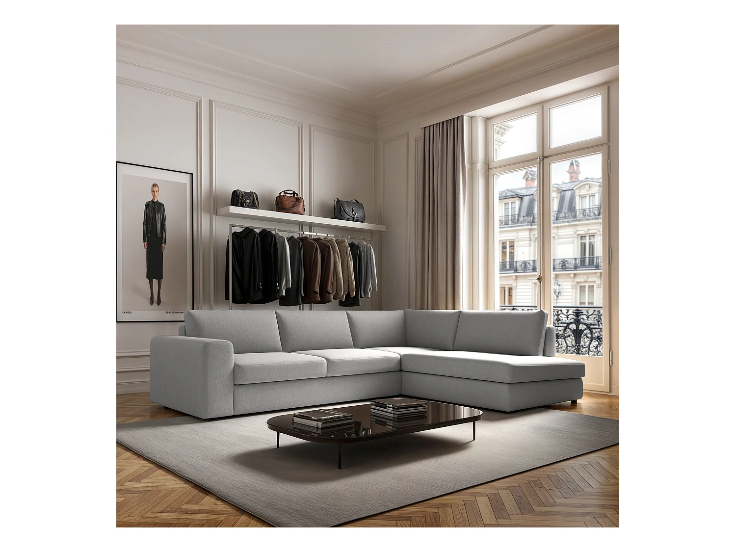 Rodier Canapé d'angle droit Baga gris clair