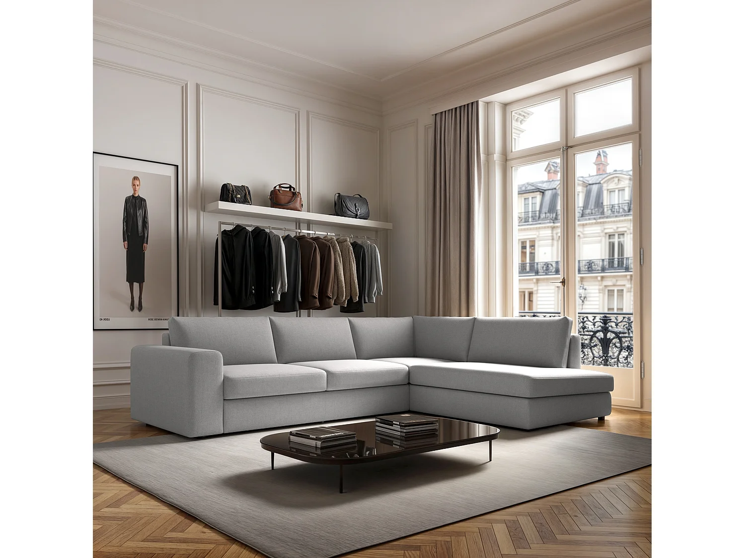 Rodier Canapé d'angle droit Baga gris clair