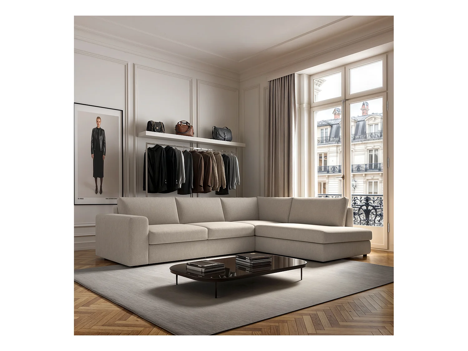 Rodier Canapé d'angle droit Baga beige clair