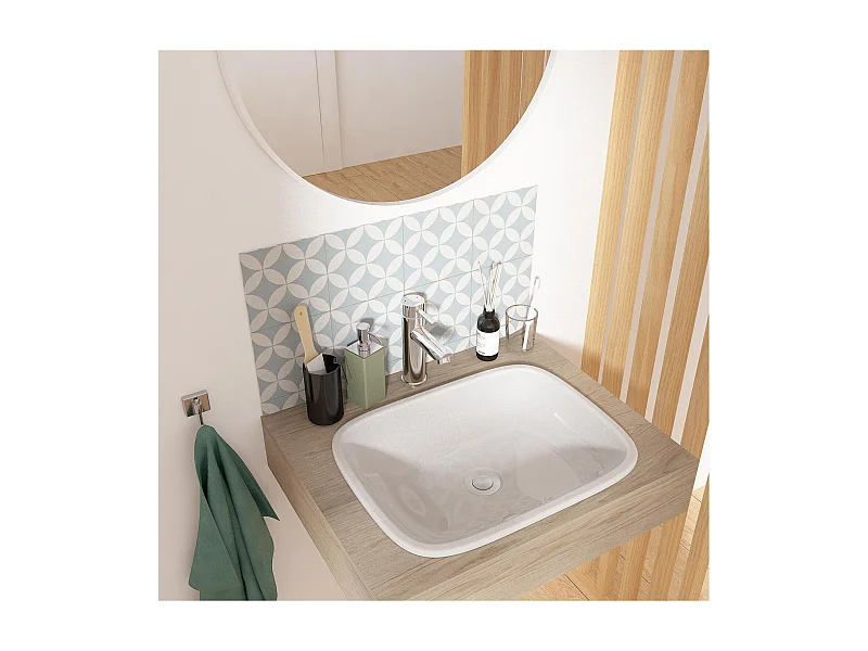 LEO 48x37cm rechteckiges Einbauwaschbecken aus weißer Keramik