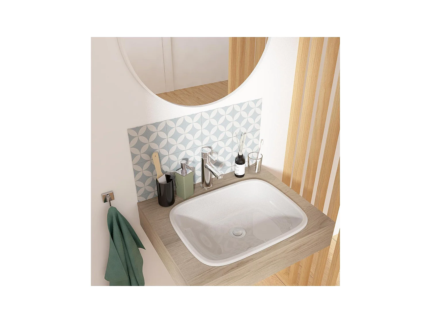 Lavabo rectangular de cerámica blanca LEO 48x37cm encastrable