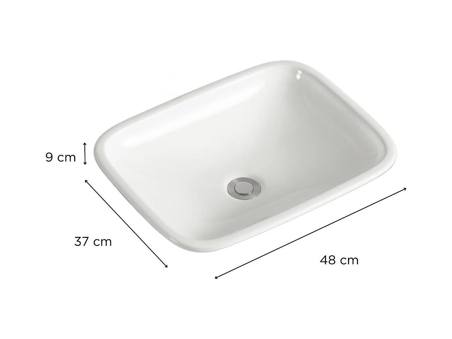 Lavabo rectangular de cerámica blanca LEO 48x37cm encastrable