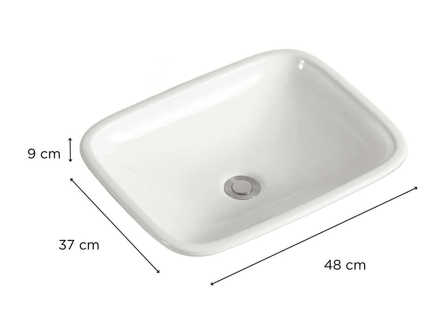 LEO 48x37cm rechthoekige witte keramische inbouwwastafel
