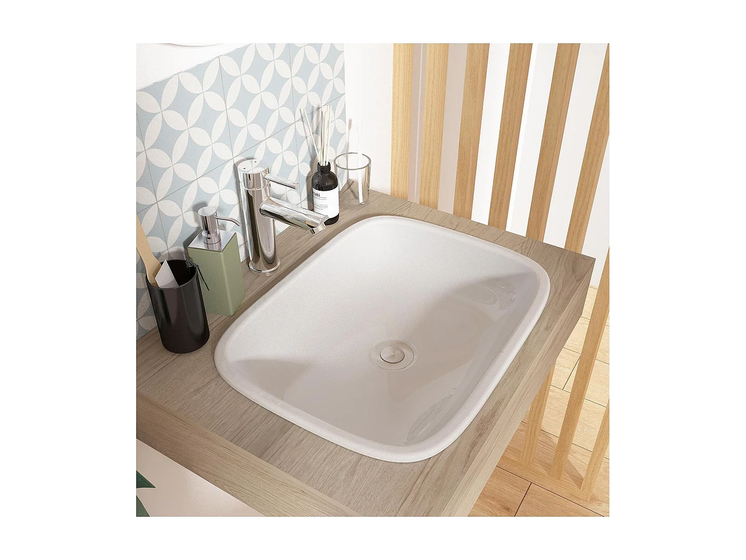 LEO 48x37cm rechthoekige witte keramische inbouwwastafel