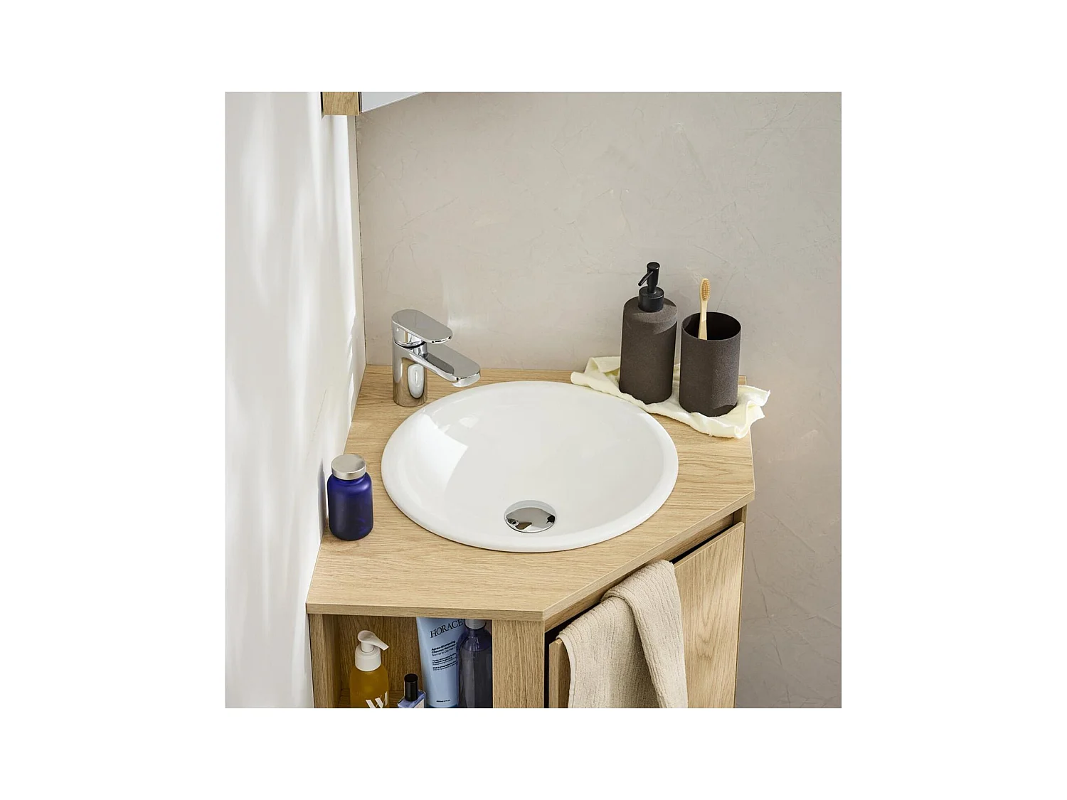 Lavabo empotrado de cerámica blanca redondo LEO de 37 cm