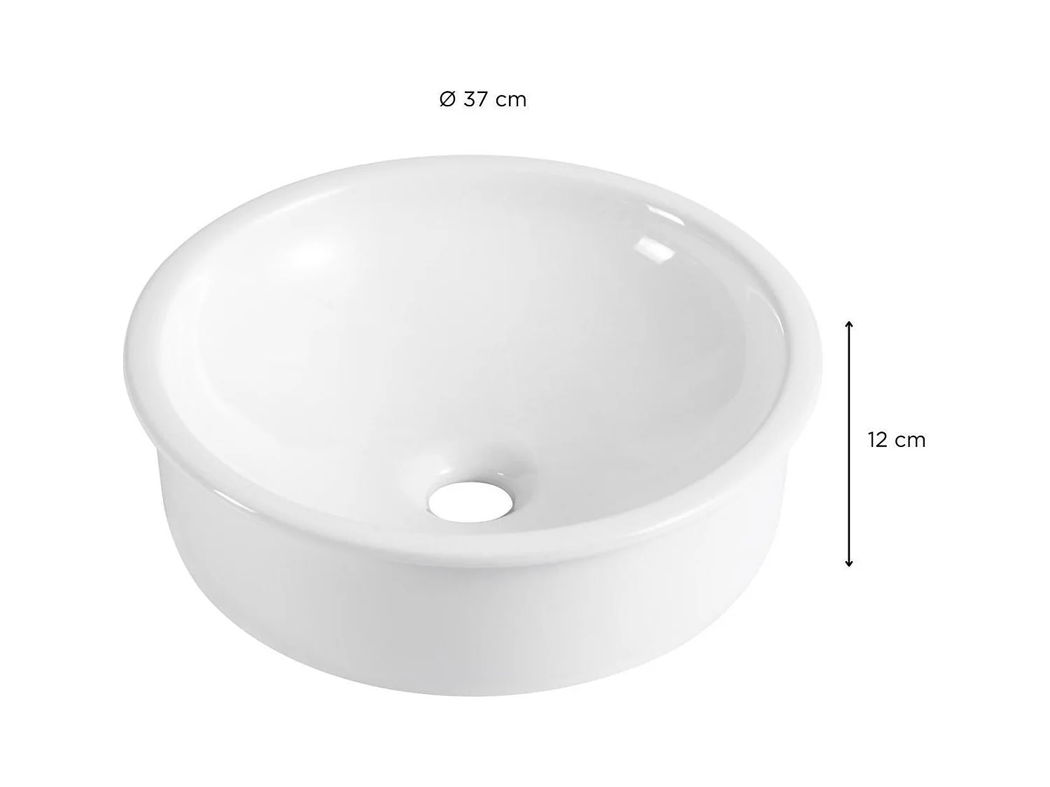 Lavabo empotrado de cerámica blanca redondo LEO de 37 cm