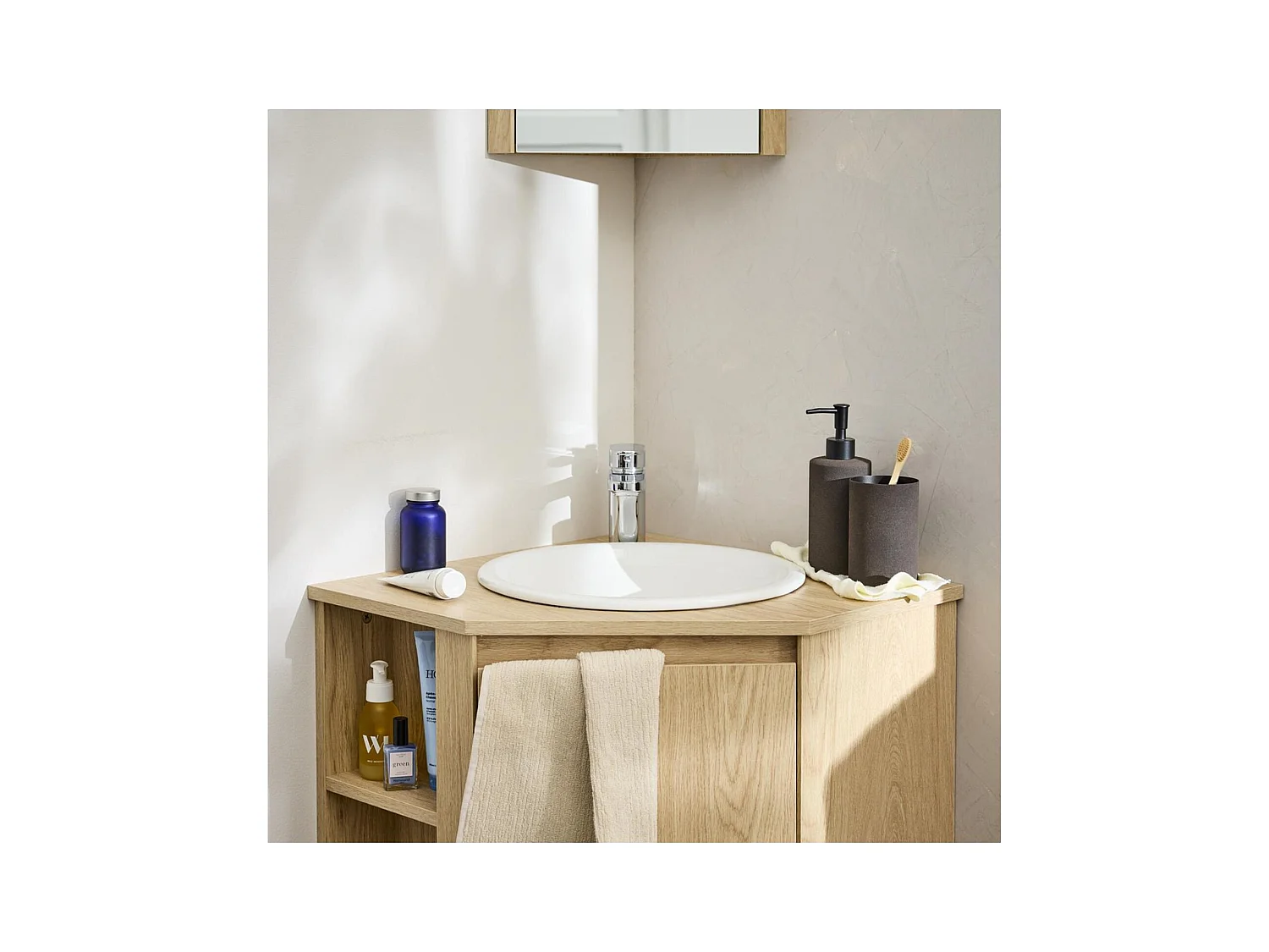 Lavabo empotrado de cerámica blanca redondo LEO de 37 cm