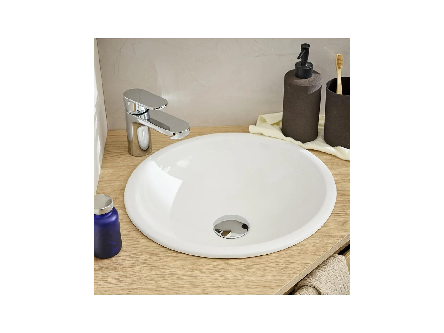 Lavabo empotrado de cerámica blanca redondo LEO de 37 cm