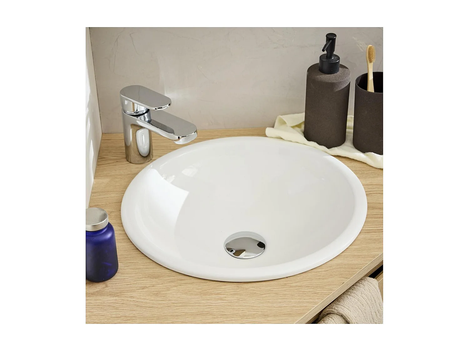 LEO 37cm ronde witte keramische inbouwwastafel