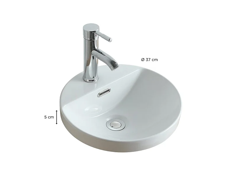 Vasque semi encastrée ronde en céramique blanche 37cm