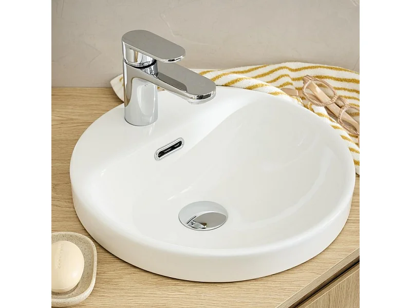 Vasque semi encastrée ronde en céramique blanche 37cm