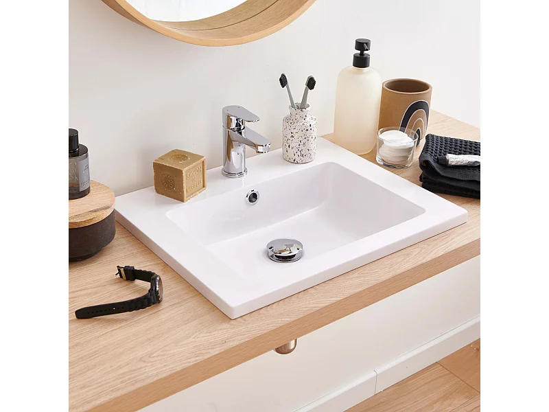 ARIA 50x40cm rechthoekige witte inbouwwastafel van kunsthars