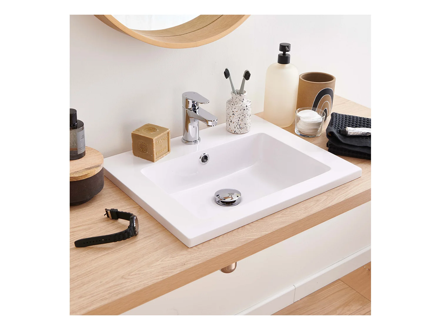 Vasque à encastrer rectangule en résine blanche 50x40cm