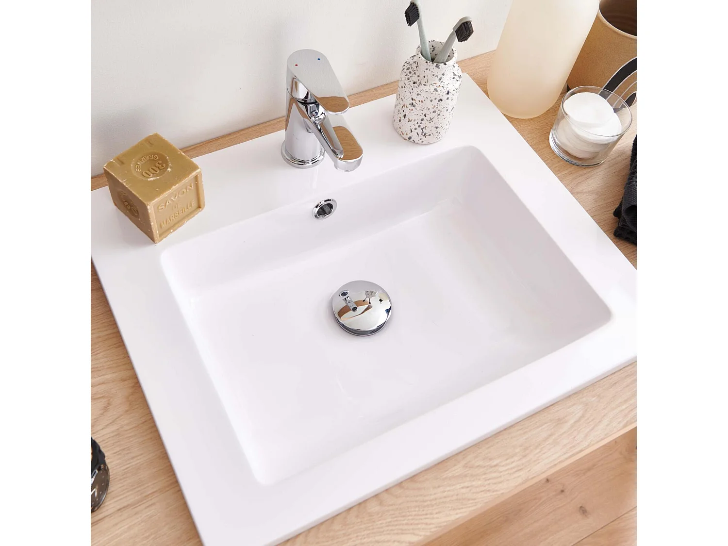 Vasque à encastrer rectangule en résine blanche 50x40cm
