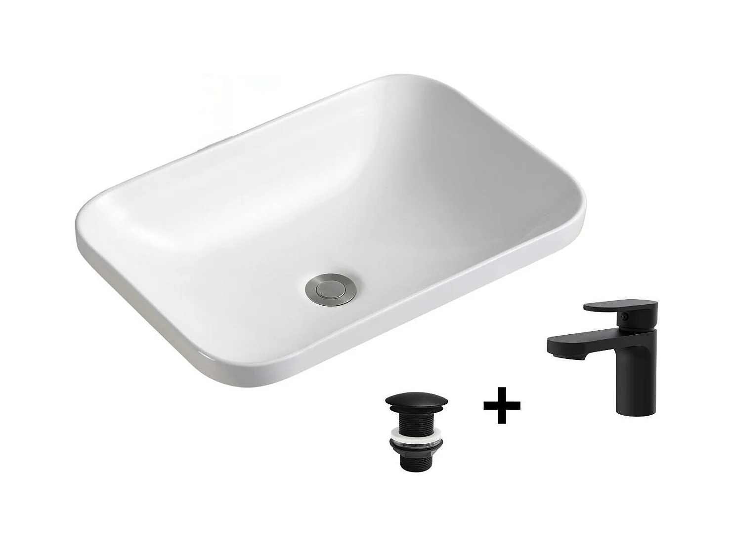 Lavabo empotrado rectangular 53x37cm + grifo + válvula PALMA