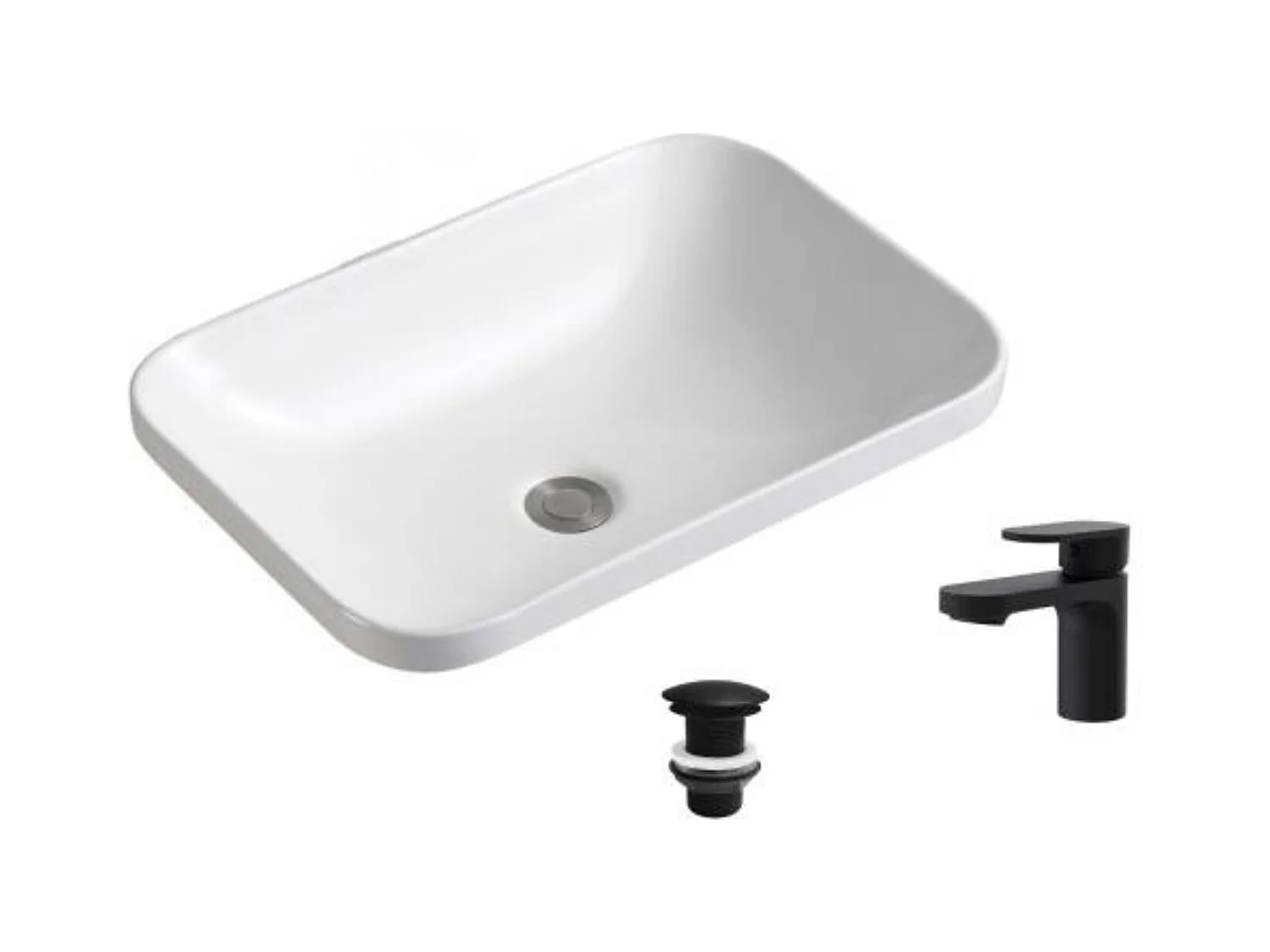 Lavabo empotrado rectangular 53x37cm + grifo + válvula PALMA