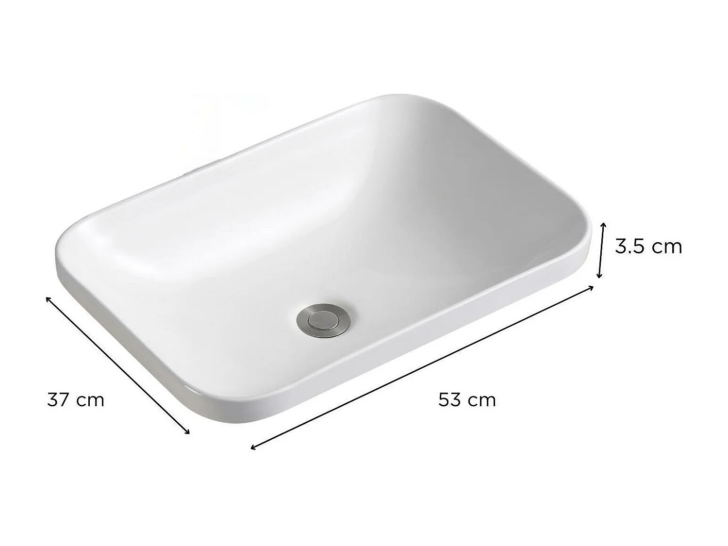 Vasque à encastrer rectangulaire 53x37cm + robinet et bonde noirs