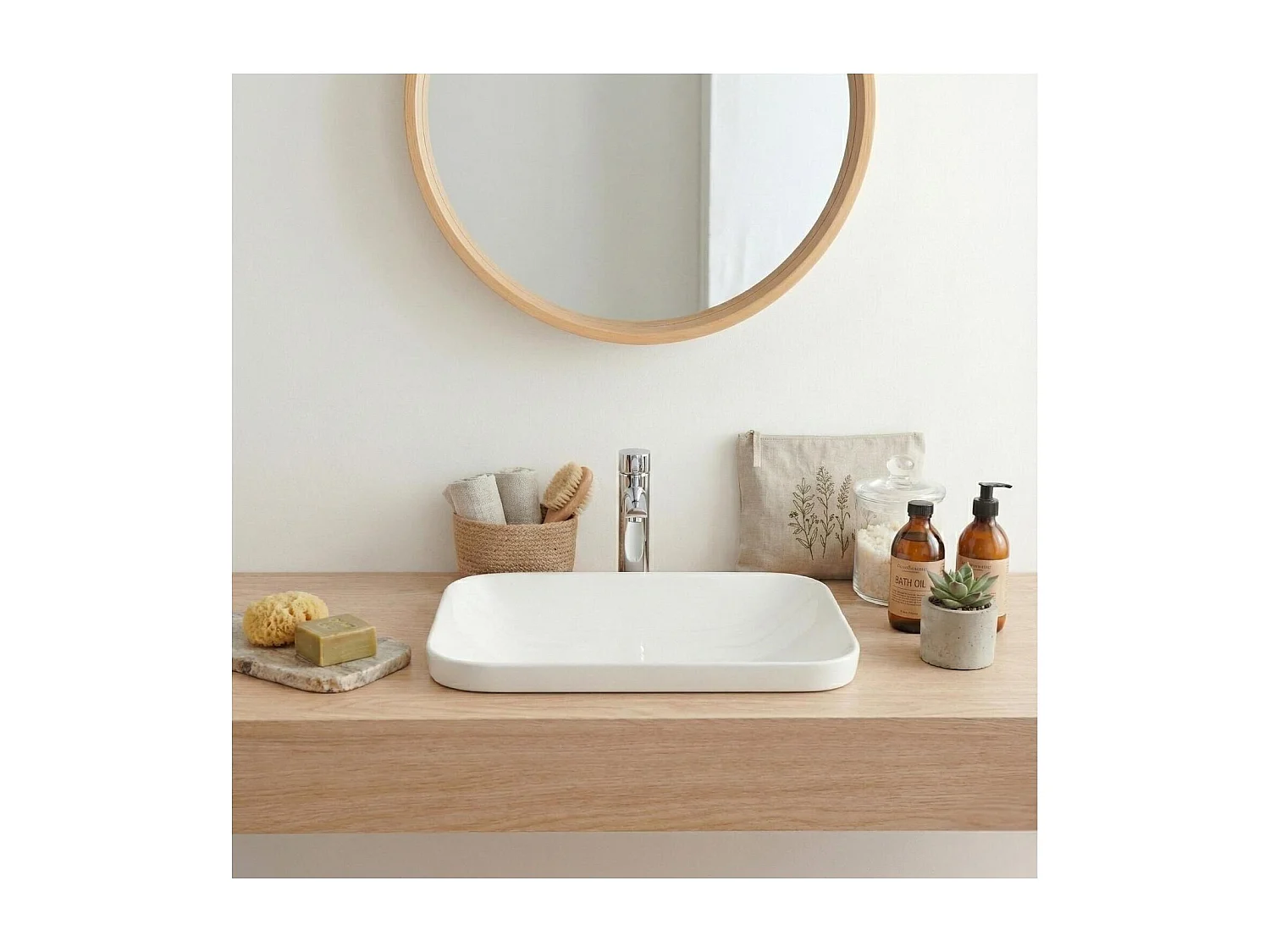 Rechthoekige inbouwwastafel in wit keramiek 53x37cm PALMA