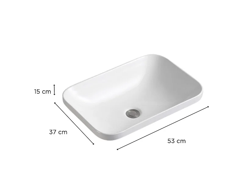 Lavatório retangular de cerâmica branca de encastrar 53 x 37 cm PALMA