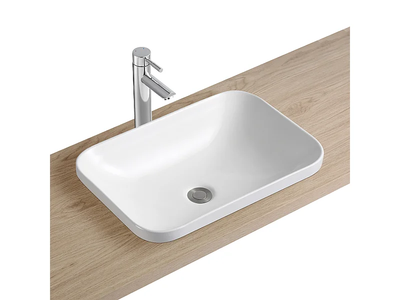 Rechthoekige inbouwwastafel in wit keramiek 53x37cm PALMA