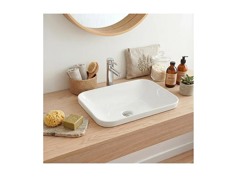 Rechteckiges Einbauwaschbecken aus weißer Keramik 53x37cm PALMA