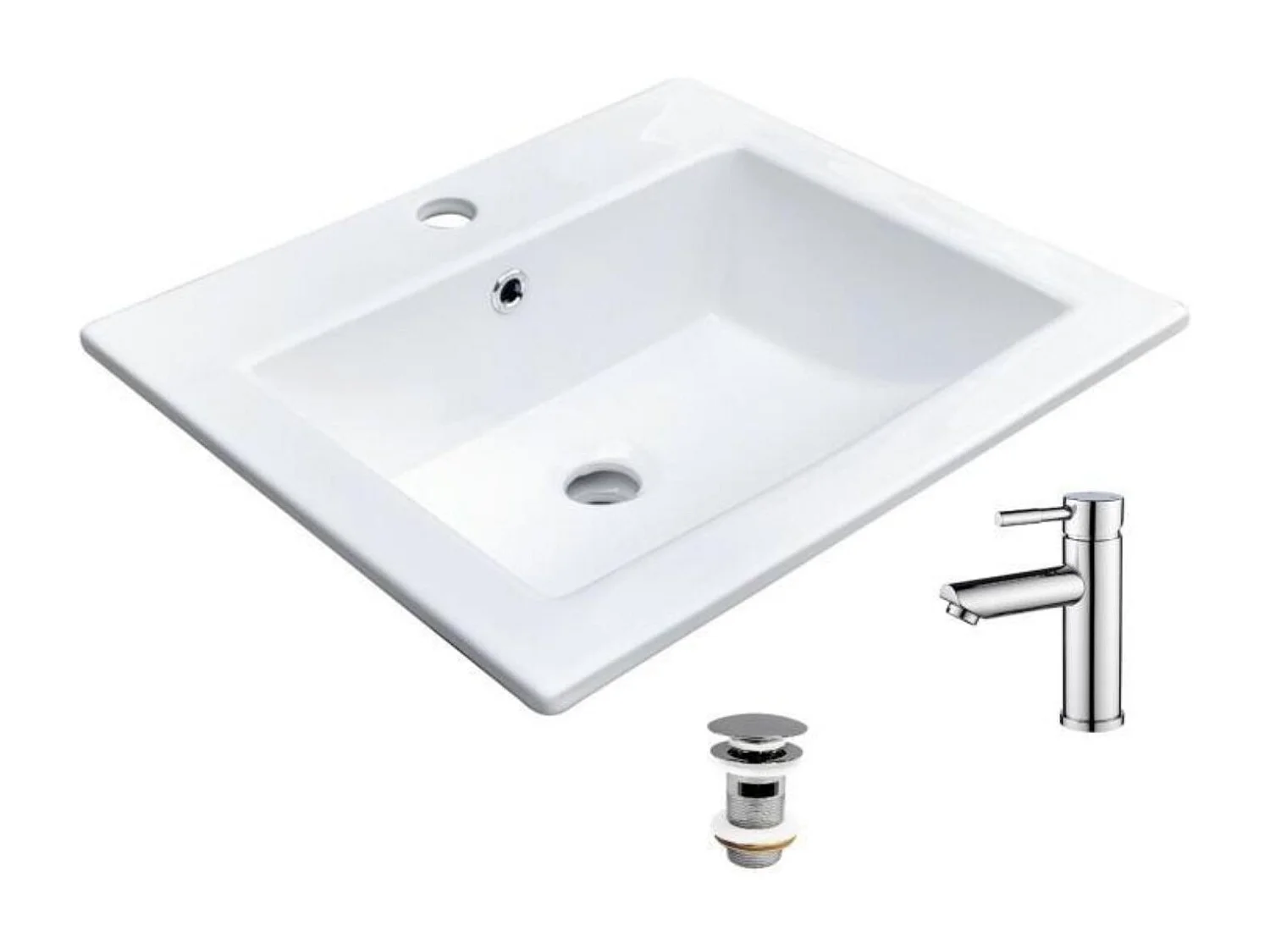 Vasque à encastrer rectangulaire 50x43cm + robinet et bonde chromés