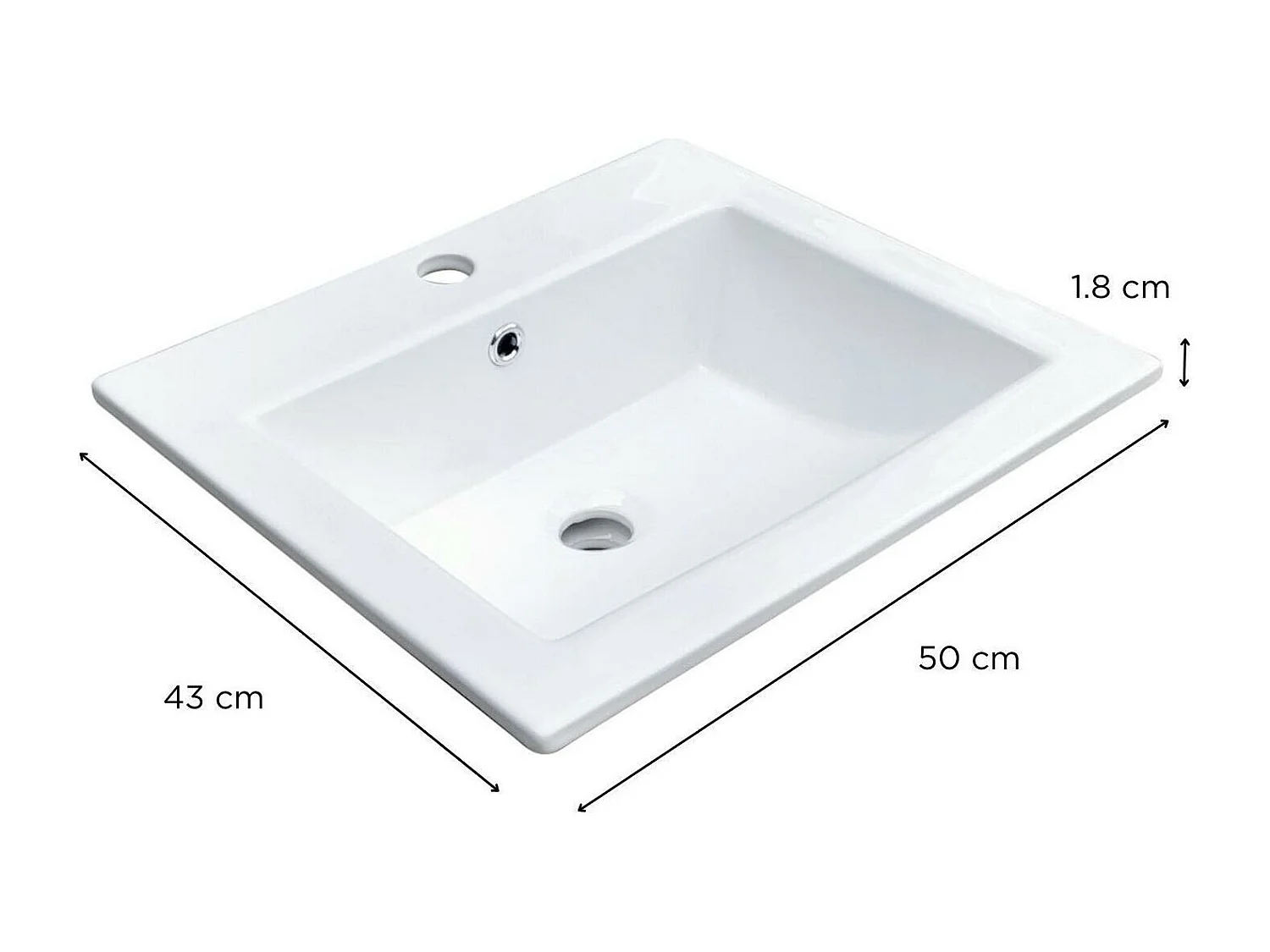 Vasque à encastrer rectangulaire 50x43cm + robinet et bonde chromés