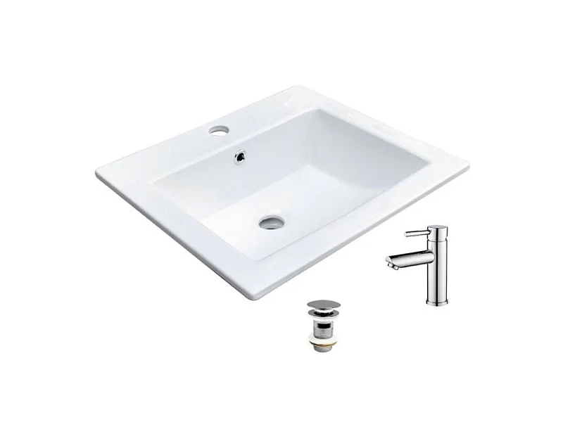 Zlewozmywak prostokątny do zabudowy 50x43cm + kran + odpływ LINA
