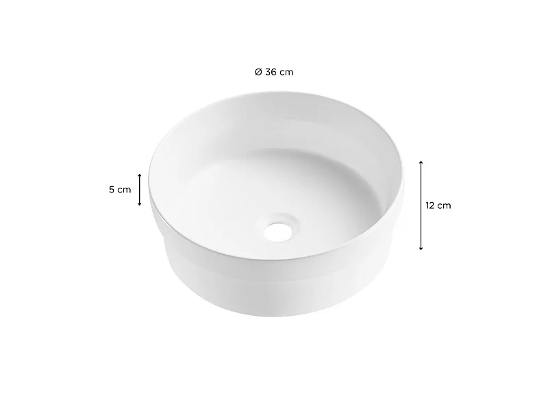 DORO 36cm okrągła biała ceramiczna umywalka do zabudowy