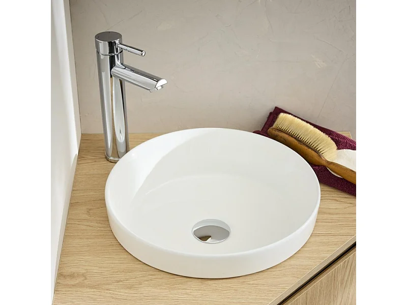 DORO 36cm okrągła biała ceramiczna umywalka do zabudowy