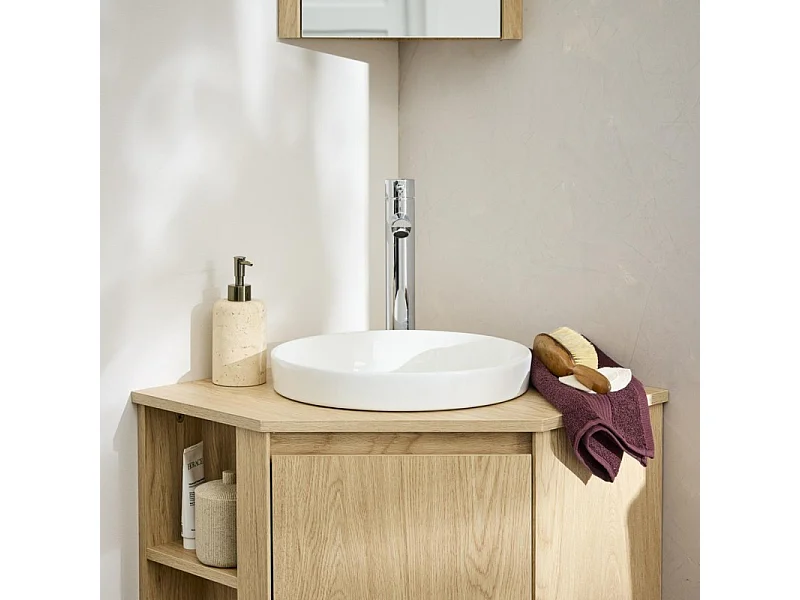 DORO 36cm okrągła biała ceramiczna umywalka do zabudowy