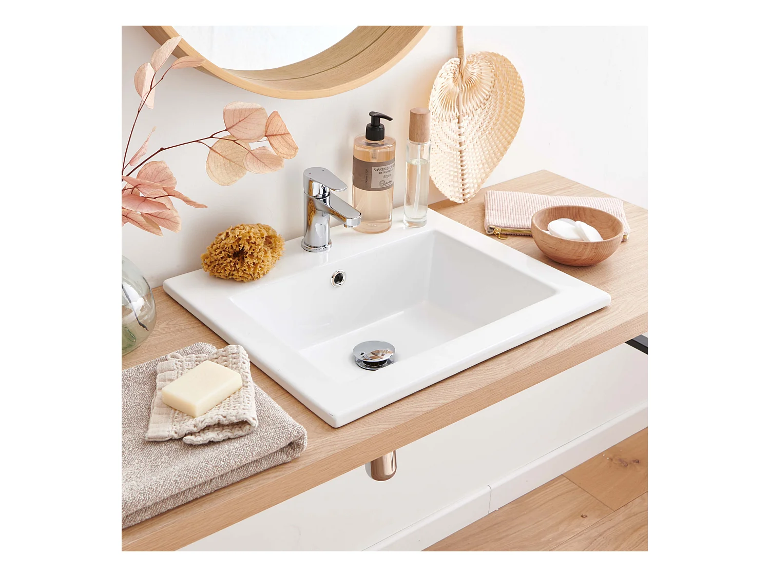 Lavabo rectangular de encastre LINA de cerámica blanca de 50x43cm