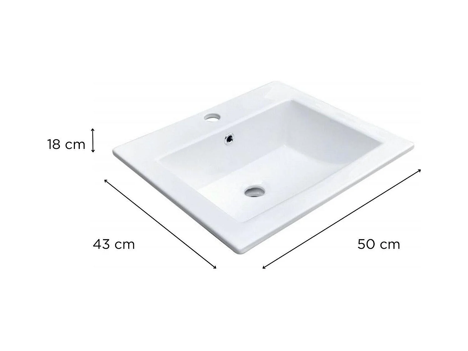 Lavabo rectangular de encastre LINA de cerámica blanca de 50x43cm