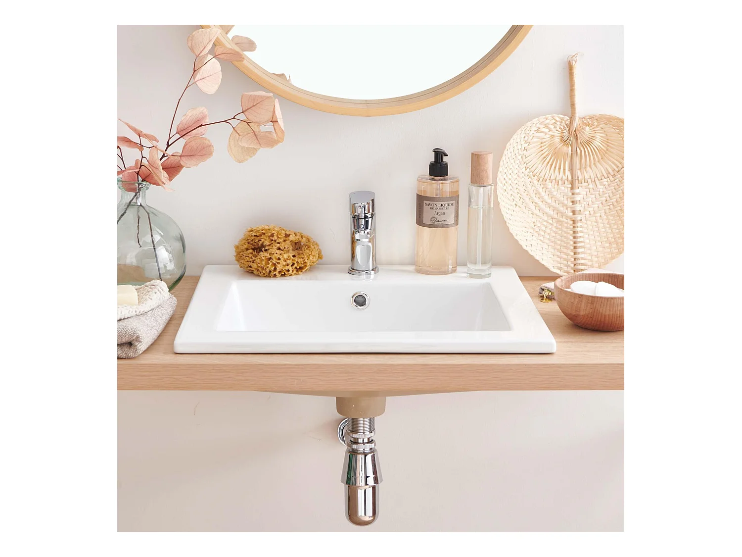 Lavabo rectangular de encastre LINA de cerámica blanca de 50x43cm