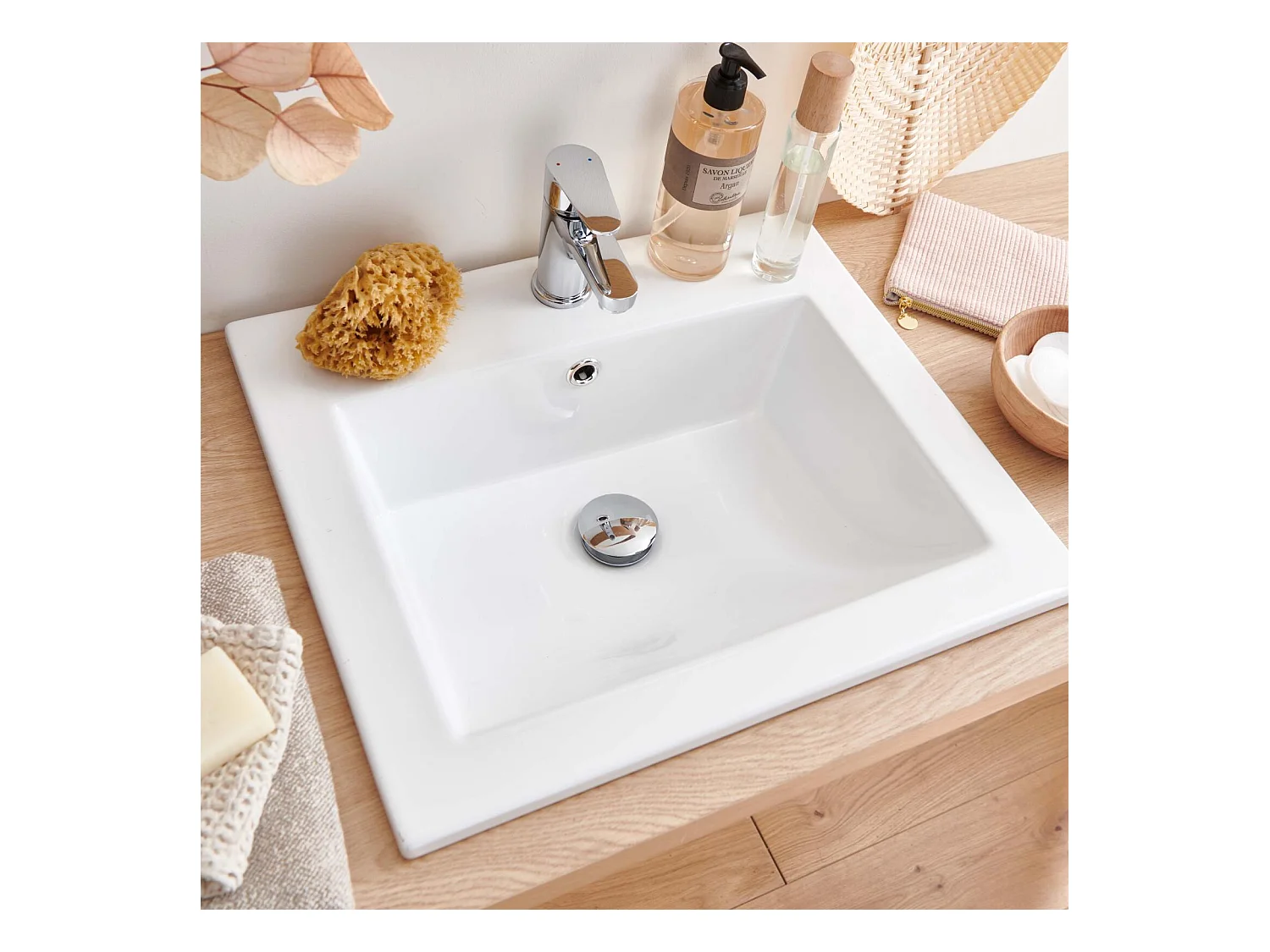 Lavabo rectangular de encastre LINA de cerámica blanca de 50x43cm