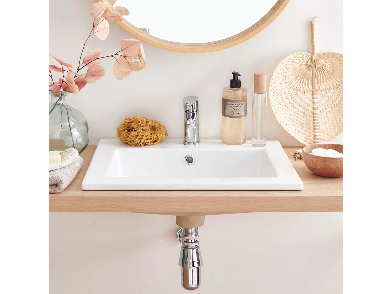 Vasque à encastrer rectangle en céramique blanche 50x43cm