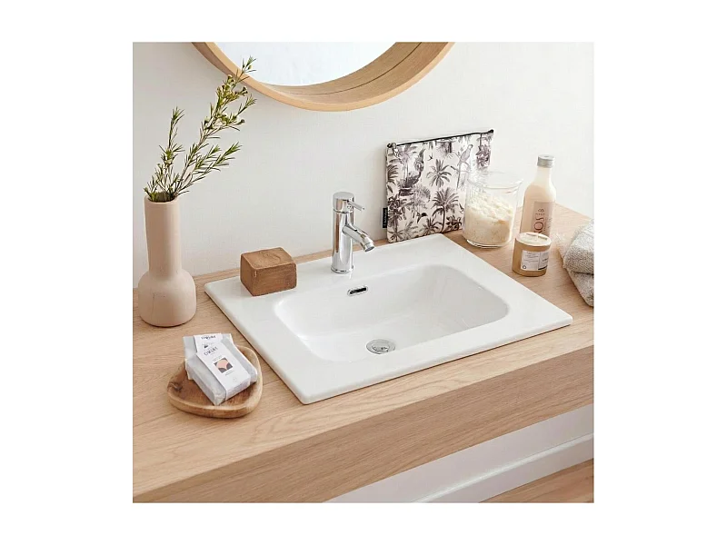 Lavabo encastrado rectangular de cerámica blanca 61,5 x 46,5 cm ILA