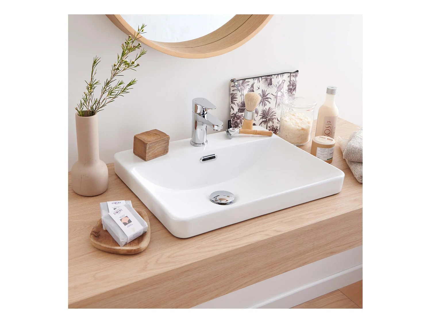 Vasque à encastrer rectangle en céramique blanche 48x37cm